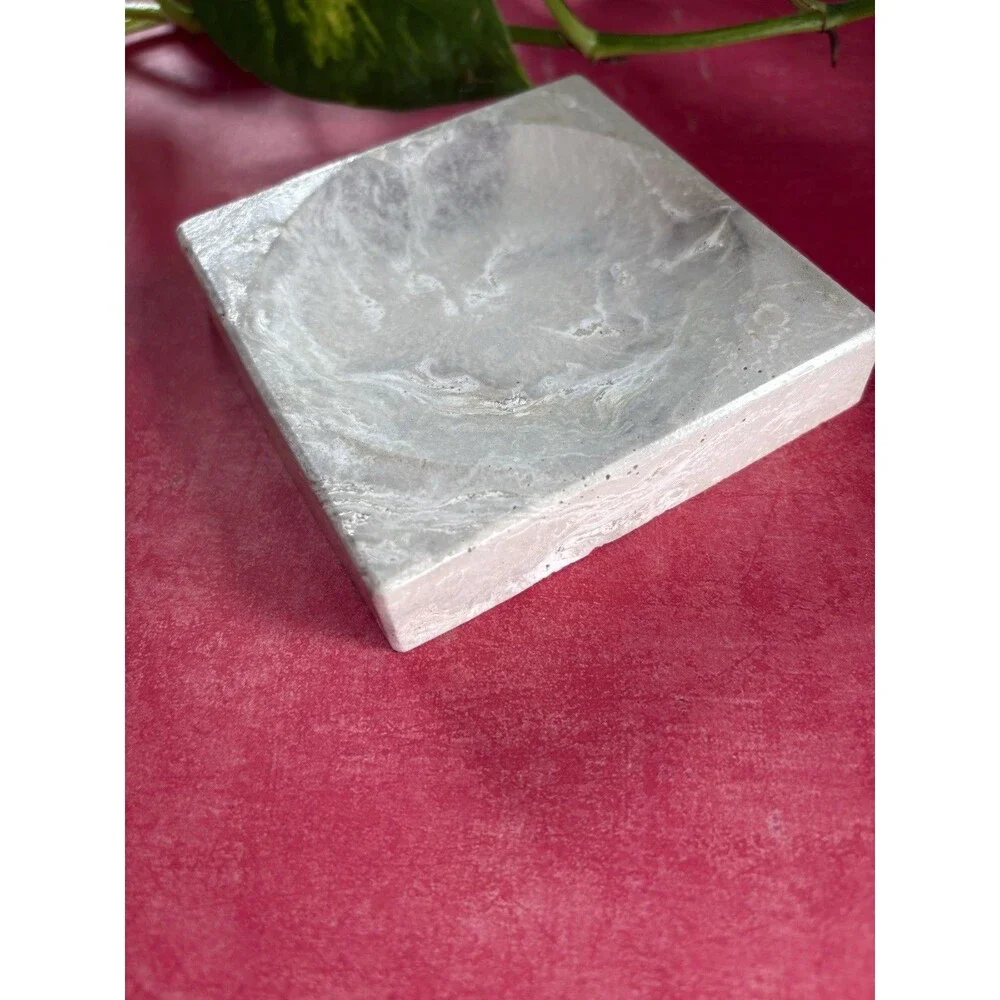 Handmade Soap Dish Cement Soap Holder Square Bathroom Kitchen White Marble